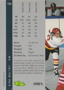 1992 Classic Four Sport #169 Kirk Maltby Back