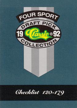 1992 Classic Four Sport #322 Checklist: 120-179 Front