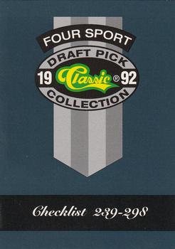 1992 Classic Four Sport #324 Checklist: 239-298 Front