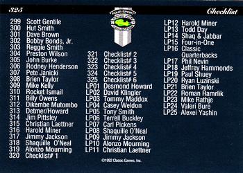 1992 Classic Four Sport #325 Checklist: 299-325 and Inserts Back