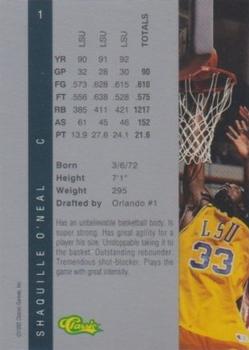 1992 Classic Four Sport - Gold #1 Shaquille O'Neal Back