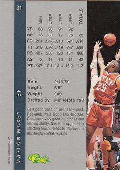 1992 Classic Four Sport - Gold #31 Marlon Maxey Back