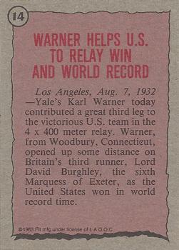1983 Topps Greatest Olympians #14 Karl Warner Back