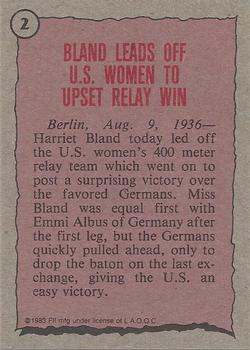 1983 Topps Greatest Olympians #2 Harriet Bland Back