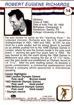 1991 Impel U.S. Olympic Hall of Fame #14 Bob Richards Back