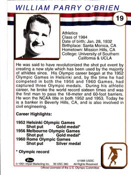 1991 Impel U.S. Olympic Hall of Fame #19 Parry O'Brien Back