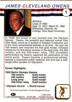 1991 Impel U.S. Olympic Hall of Fame #1 Jesse Owens Back
