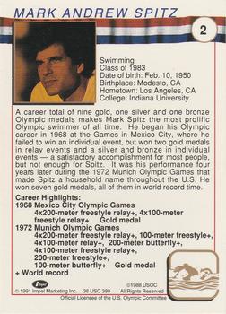 1991 Impel U.S. Olympic Hall of Fame #2 Mark Spitz Back