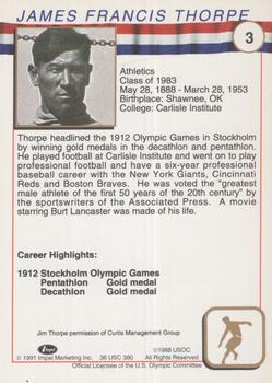 1991 Impel U.S. Olympic Hall of Fame #3 Jim Thorpe Back
