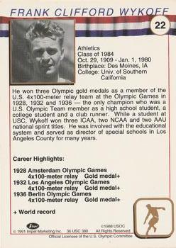 1991 Impel U.S. Olympic Hall of Fame #22 Frank Wykoff Back