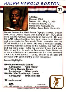 1991 Impel U.S. Olympic Hall of Fame #31 Ralph Boston Back