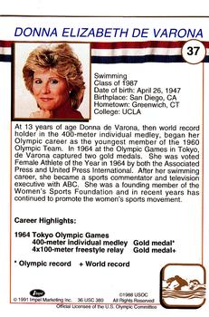 1991 Impel U.S. Olympic Hall of Fame #37 Donna de Varona Back