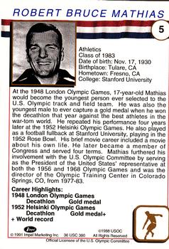 1991 Impel U.S. Olympic Hall of Fame #5 Bob Mathias Back