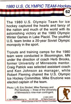 1991 Impel U.S. Olympic Hall of Fame #62 1980 U.S. Olympic Hockey Team Back