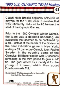 1991 Impel U.S. Olympic Hall of Fame #63 1980 U.S. Olympic Hockey Team Back