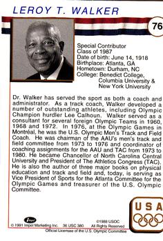 1991 Impel U.S. Olympic Hall of Fame #76 Leroy Walker Back