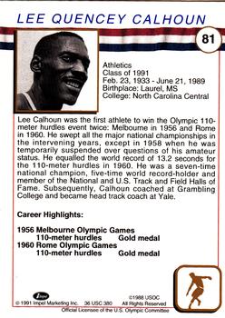 1991 Impel U.S. Olympic Hall of Fame #81 Lee Calhoun Back