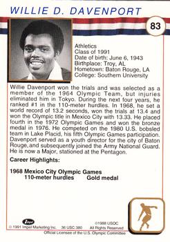 1991 Impel U.S. Olympic Hall of Fame #83 Willie Davenport Back