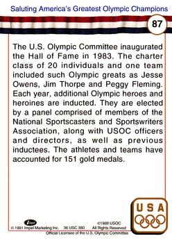 1991 Impel U.S. Olympic Hall of Fame #87 History Card Back