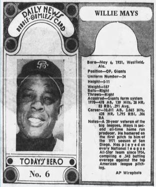 1970-71 Dayton Daily News (M137) #6 Willie Mays Front