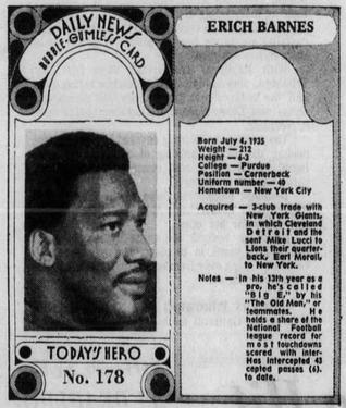 1970-71 Dayton Daily News (M137) #178 Erich Barnes Front