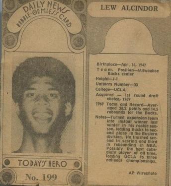 1970-71 Dayton Daily News (M137) #199 Lew Alcindor Front