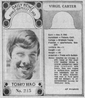 1970-71 Dayton Daily News (M137) #215 Virgil Carter Front