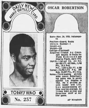 1970-71 Dayton Daily News (M137) #257 Oscar Robertson Front
