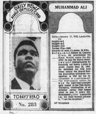 1970-71 Dayton Daily News (M137) #283 Muhammad Ali Front