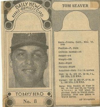 1970-71 Dayton Daily News (M137) #8 Tom Seaver Front