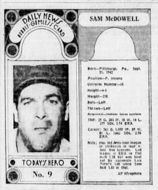 1970-71 Dayton Daily News (M137) #9 Sam McDowell Front