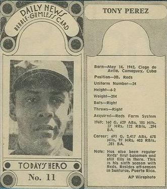 1970-71 Dayton Daily News (M137) #11 Tony Perez Front