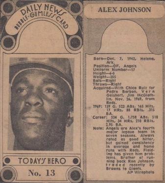 1970-71 Dayton Daily News (M137) #13 Alex Johnson Front