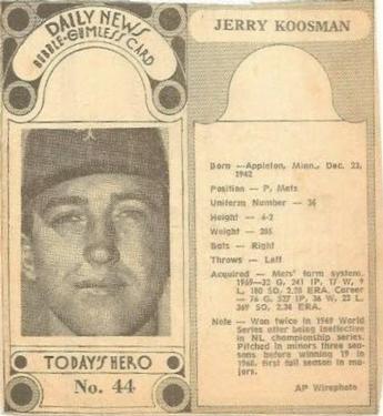 1970-71 Dayton Daily News (M137) #44 Jerry Koosman Front