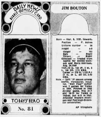 1970-71 Dayton Daily News (M137) #81 Jim Bouton Front