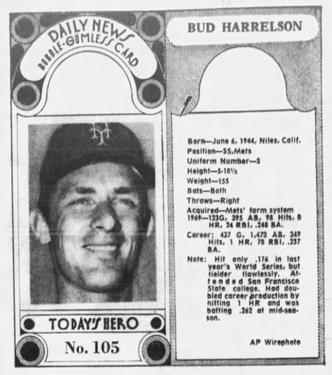 1970-71 Dayton Daily News (M137) #105 Bud Harrelson Front