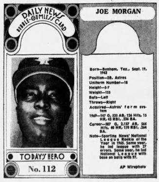 1970-71 Dayton Daily News (M137) #112 Joe Morgan Front