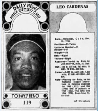 1970-71 Dayton Daily News (M137) #119 Leo Cardenas Front