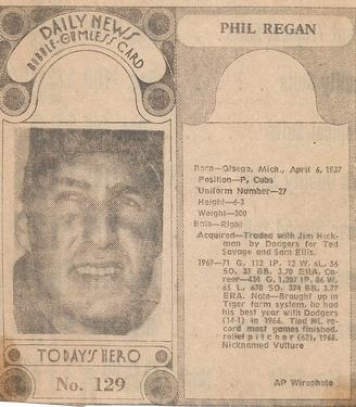 1970-71 Dayton Daily News (M137) #129 Phil Regan Front