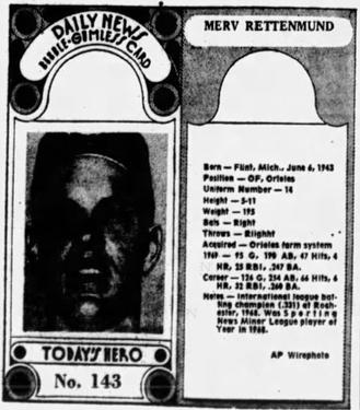 1970-71 Dayton Daily News (M137) #143 Merv Rettenmund Front