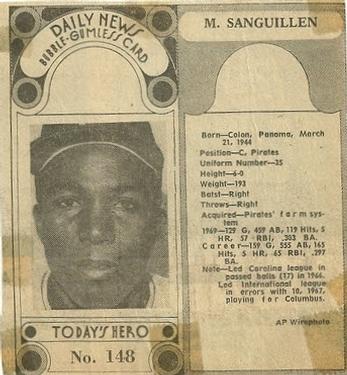 1970-71 Dayton Daily News M137 #148 Manny Sanguillen Front