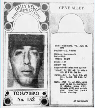 1970-71 Dayton Daily News (M137) #152 Gene Alley Front