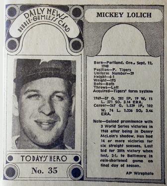 1970-71 Dayton Daily News (M137) #35 Mickey Lolich Front