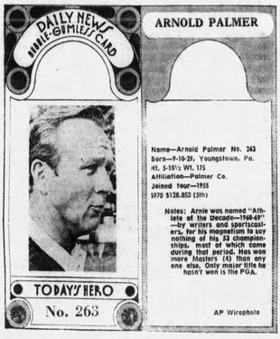 1970-71 Dayton Daily News (M137) #263 Arnold Palmer Front