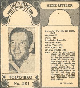 1970-71 Dayton Daily News (M137) #281 Gene Littler Front