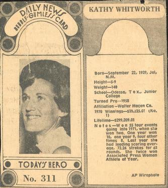 1970-71 Dayton Daily News (M137) #311 Kathy Whitworth Front