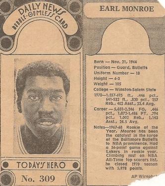 1970-71 Dayton Daily News (M137) #309 Earl Monroe Front