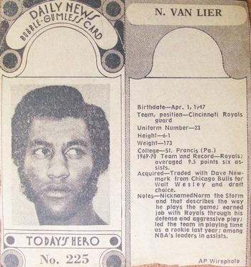 1970-71 Dayton Daily News (M137) #225 Norm Van Lier Front