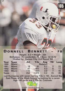 1994 Classic Four Sport #105 Donnell Bennett Back