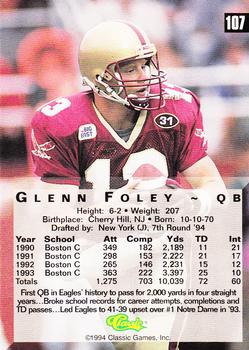 1994 Classic Four Sport #107 Glenn Foley Back